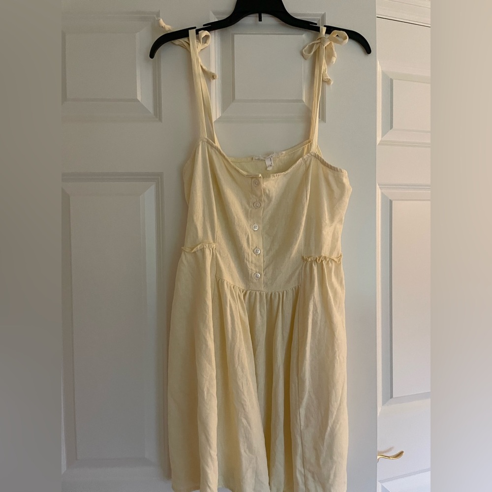 urban outfitters pale yellow linen mini dress